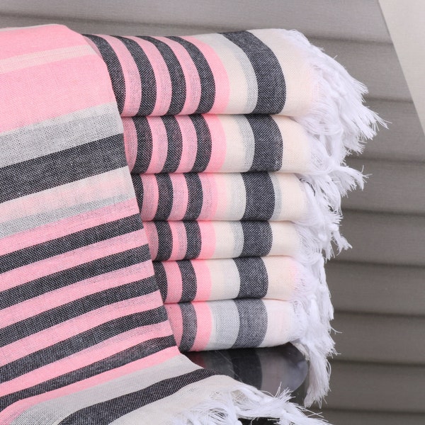 Personalized Turkish Bath Towel,  Gifts for Coworker, Bright Pink-Black Towel, Striped Towel, 40x67 Inches Towel With Name,