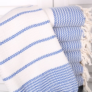 40x79 Inches Sax Blue Cotton Towel, Bridal Shower Favors, Custom Wedding Gifts, Turkish Beach Towel, Diamond Towel, Bridesmaid Favors,