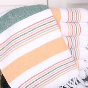 Bridal Shower Favors, 38x75 Inches Mustard-Khaki Green Cotton Towel, Wedding Favors, Striped Towel, Bachelorette Party Gifts Bridesmaids,