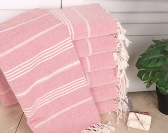 Red Striped Turkish Cotton Towel: Personalized Bath/Beach Gift (40x67 Inches)