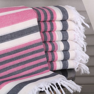 Bridesmaid Gifts,  Turkish Tea Towel set, Pink-Black Towel, Striped Towel, 40x67 Inches Bulk Towels, Gym Towel, Camping Towel,