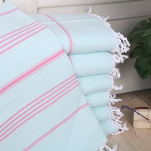 Benutzerdefiniertes Strandtuch, Badetuch, gestreiftes Handtuch, Geschenk personalisieren, individuelles Geschenk, 40x71 Zoll Mint-Rosa Baumwolltuch, Reisetuch,