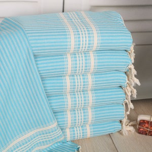 Monogram Hand Towel, Turkish Hand Towel, 18&quot;x40&quot; Turquoise Cotton Tea Towel, Striped Tea Towel, Personalized Gift, Welcome Wedding Gift,