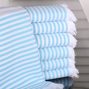Personalize Gift,  Turkish Towel, Light Gray-Turquoise Towel, Striped Towel, 40x71 Inches Personalized Wedding Gift for Couple,