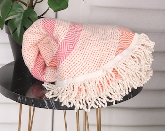Round Diamond Towel, Custom Wedding Gifts, 63x63 Inches Orange-Fuchsia Cotton Towel, Personalized Wedding Gift, Wedding Gifts Towel,