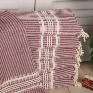 18"x40" Burgundy Cotton Tea Towel, Personalized Gifts, Turkish Tea Towel, Personalized Hand Towel, Striped Hand Towel, Embroidery Towels,