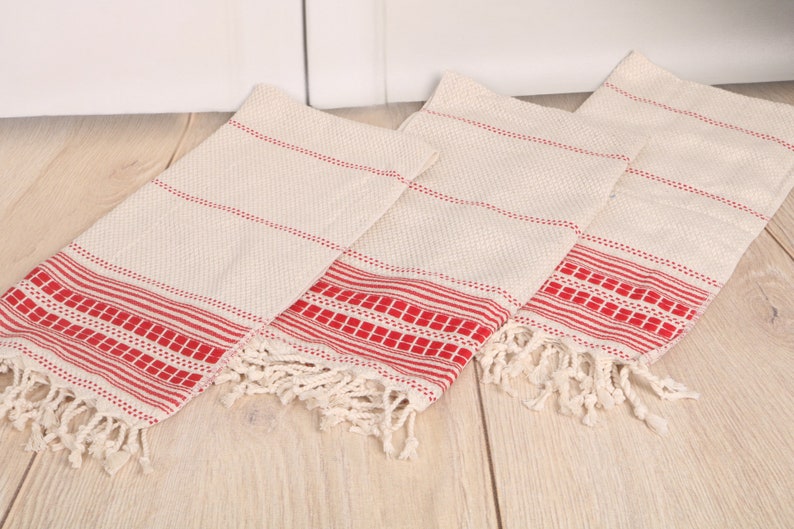 Turkish Hand Towel, Turkish Towel Hand Towel, 20"x40" Red Linen Dish Towel, Custom Hand Towel, Striped Hand Towel, Bathroom Hand Towel, image 6