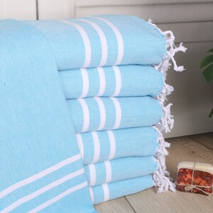 Turkish Tea Towel, Striped Hand Towel, Turkish Towel Hand Towel, Personalized Kitchen Towel, 24"x40" Turquoise Cotton Hand Towel,