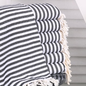 Turkish Tea Towel set,  Custom Beach Towel, Black Towel, Striped Towel, 40x71 Inches Monogram Turkish Beach Towel, Fitness Towel,
