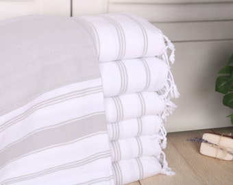 Light Gray Striped Turkish Cotton Bath Towel (40x71 Inches)