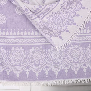 Gift For Him, 36x73 Inches Purple Cotton Towel, Wedding Gifts Towel, Floral Patterned Towel, Bridal Shower Favors, Bridesmaid Favors,