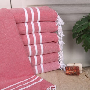 Personalized Dish Towel, Personalized Gift, Monogram Hand Towel, Striped Dish Towel, 20&quot;x40&quot; Red Cotton Tea Towel, Monogram Tea Towel,