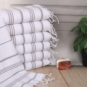 24&quot;x40&quot; Dark Brown Cotton Hand Towel, Personalized Kitchen Towel, Striped Tea Towel, Monogrammed Hand Towel, Kitchen Towel, Wedding Gifts