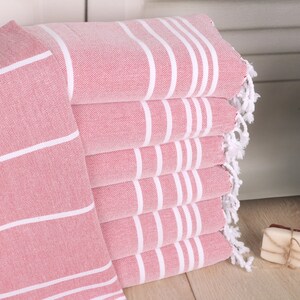 18&quot;x38&quot; Red Cotton Tea Towel, Striped Dish Towel, Small Bath Towels, Monogram Kitchen Towel, Custom Hand Towel, Personalized Gift For Him,