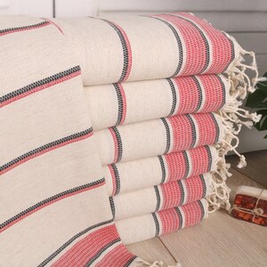 Striped Tea Towel, Custom Hand Towel, Gift Towel, Wedding Favors, Bathroom Towels, 20&quot;x40&quot; Red Linen Hand Towel, Monogram Towels,
