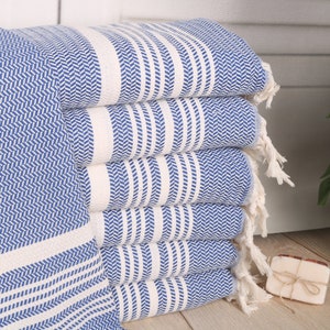 Striped Hand Towel, Personalized Gifts, Bridesmaid Gifts, 18"x40" Sax Blue Cotton Hand Towel, Turkish Hand Towel, Embroidery Towels,
