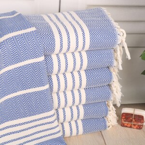 20"x40" Sax Blue Cotton Hand Towel, Turkish Tea Towel, Monogram Hand Towel, Kitchen Towel, Striped Hand Towel, Embroidery Towels,