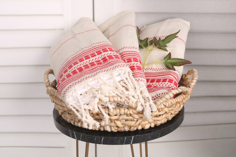 Turkish Hand Towel, Turkish Towel Hand Towel, 20"x40" Red Linen Dish Towel, Custom Hand Towel, Striped Hand Towel, Bathroom Hand Towel, image 5