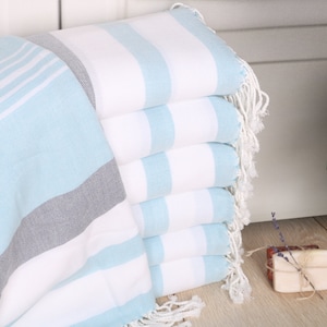 40x71 Inches Turquoise-Navy Blue Cotton Towel, Personalized Gift, Striped Towel, Beach Towel, Monogram Beach Towel, Gift For Coworker,