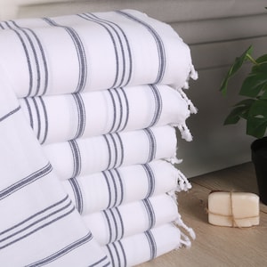 Personalized Gifts, Monogram Hand Towel, Turkish Hand Towel, Striped Hand Towel, 24&quot;x40&quot; Navy Cotton Tea Towel, Valentines Day Gift For Him,