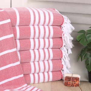 Red Zig Zag Turkish Hand Towel: Personalized Cotton Bath Towel (20x40)