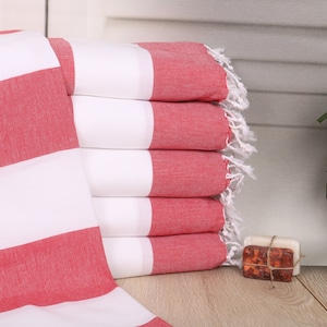 Monogram Hand Towel, Striped Tea Towel, 24&quot;x40&quot; Red Cotton Dish Towel, Personalized Gift, Personalized Hand Towel, Bridesmaid Proposal Gift,