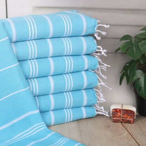 Wedding Favors, Personalized Gift, 24&quot;x40&quot; Turquoise Cotton Hand Towel, Turkish Towel Hand Towel, Striped Hand Towel, Valentines Gift,