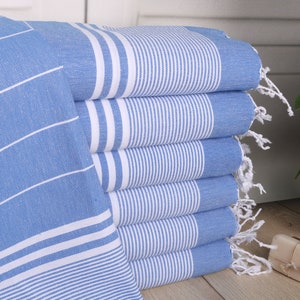 Striped Hand Towel, Personalized Hand Towel, Turkish Tea Towel, Bathroom Towels, 24"x40" Sax Blue Cotton Hand Towel, Embroidery Towels,