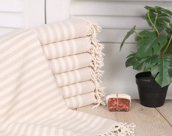 Chevron Turkish Cotton Towel: Personalized Beach or Bath, 40x71 Beige