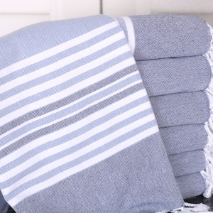 Bridesmaid Gift, Custom Wedding Gifts, Bachelorette Party Gifts, 40x67 Inches Blue-Navy Blue Cotton Towel, Striped Towel, Bathroom Towel,