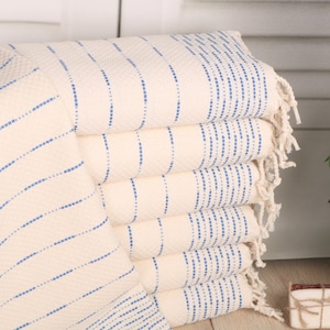 Personalized Gift, Striped Design Tea Towel, 18&quot;x36&quot; Petrol Blue Cotton Tea Towel, Turkish Towel Hand Towel, Monogrammed Hand Towel,