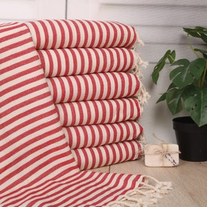 Personalized Hand Towel, Turkish Towel Hand Towel, 18&quot;x40&quot; Red Cotton Tea Towel, Monogram Hand Towel, Striped Tea Towel, Valentines Gift,