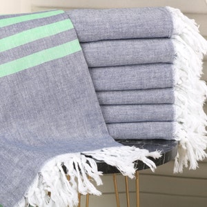 Bachelorette Party Favor,  Employee Welcome Gift, Green-Navy Towel, Striped Towel, 36x71 Inches Bulk Towels, Guest Towel, Hammam Towel,