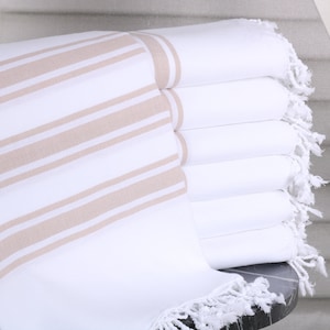 Christmas Gift Towel,  Christmas Gift for Coworker, Beige Towel, Striped Towel, 40x71 Inches Wedding Shower Gift, Spa Towel, Gym Towel,