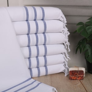 Personalized Hand Towel, Custom Hand Towel, 24"x40" Sax Blue Cotton Tea Towel, Turkish Towel Hand Towel, Striped Dish Towel, Grandma Gift,