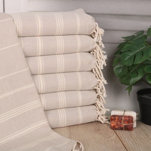 Monogrammed Beige Turkish Cotton Hand Towel: Striped Tea Towel (24&quot;x38&quot;)