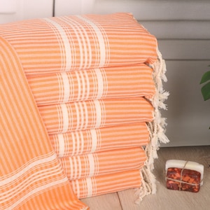Custom Hand Towel, Bathroom Towels, Turkish Hand Towel, Striped Hand Towel, 18"x40" Orange Cotton Tea Towel, Gift Towel,