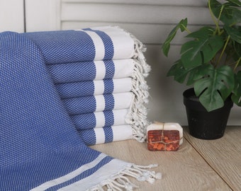 Handmade Turkish Cotton Bath Towel: Sax Blue Striped Beach Towel (40"x71")