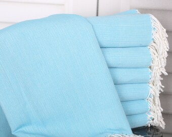 38x71 Inches Light Blue Cotton Towel, Bridesmaid Gift, Personalized Turkish Towel, Bath Towel, Geometric Towel, Halloween Gifts,