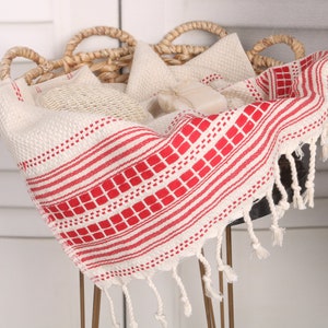 Turkish Hand Towel, Turkish Towel Hand Towel, 20"x40" Red Linen Dish Towel, Custom Hand Towel, Striped Hand Towel, Bathroom Hand Towel, image 2