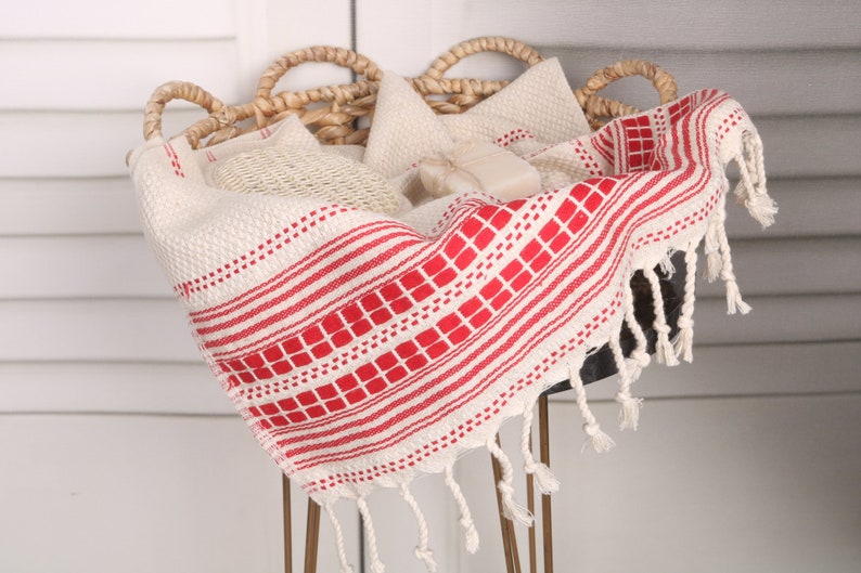 Turkish Hand Towel, Turkish Towel Hand Towel, 20"x40" Red Linen Dish Towel, Custom Hand Towel, Striped Hand Towel, Bathroom Hand Towel, image 2