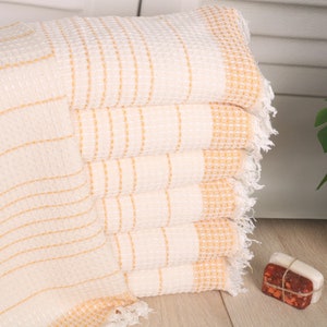 Wedding Gift, Turkish Towel Hand Towel, Bridesmaid Gifts, 20&quot;x40&quot; Mustard Cotton Hand Towel, Waffle Tea Towel, Mother Of The Groom Gift,