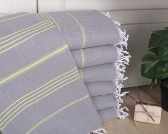 Bridal Shower Gift, Personalized Bridesmaid Gift, Bachelorette Party Gifts Bridesmaids, 40x71 Inches Gray-Green Cotton Towel, Striped Towel,