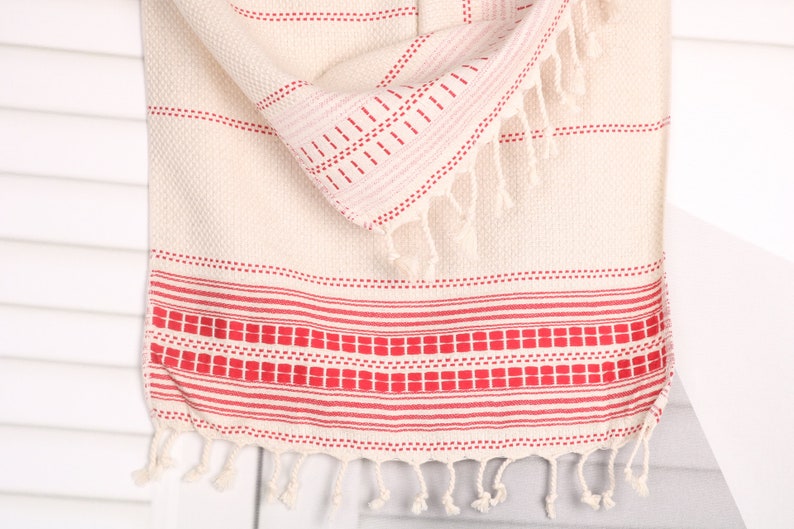 Turkish Hand Towel, Turkish Towel Hand Towel, 20"x40" Red Linen Dish Towel, Custom Hand Towel, Striped Hand Towel, Bathroom Hand Towel, image 9