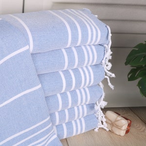 Striped Hand Towel, 18&quot;x38&quot; Blue Cotton Tea Towel, Monogram Kitchen Towel, Turkish Hand Towel, Bathroom Towels, Bridesmaid Favors,