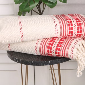 Turkish Hand Towel, Turkish Towel Hand Towel, 20"x40" Red Linen Dish Towel, Custom Hand Towel, Striped Hand Towel, Bathroom Hand Towel, image 3