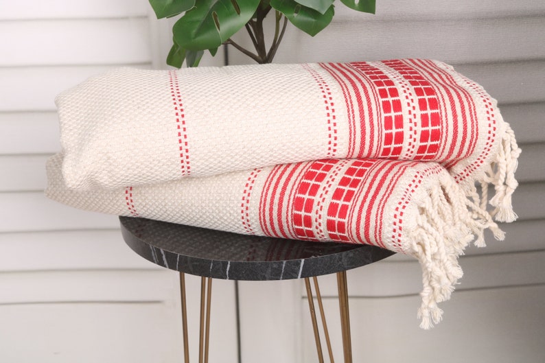 Turkish Hand Towel, Turkish Towel Hand Towel, 20"x40" Red Linen Dish Towel, Custom Hand Towel, Striped Hand Towel, Bathroom Hand Towel, image 3