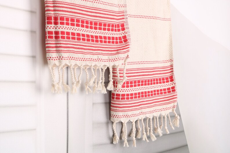 Turkish Hand Towel, Turkish Towel Hand Towel, 20"x40" Red Linen Dish Towel, Custom Hand Towel, Striped Hand Towel, Bathroom Hand Towel, image 8