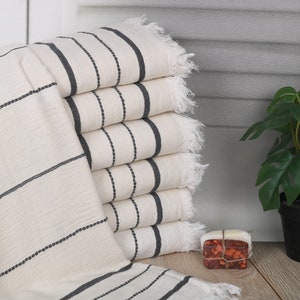 Striped Towel, Turkish Bath Towel, Custom Gift, Gift For The Home, 40&quot;x71&quot; Natural-Black Cotton Towel, Personalised Gift,