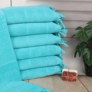 18&quot;x40&quot; Dark Mint Cotton Tea Towel, Turkish Tea Towel, Striped Terry Hand Towel, Personalized Hand Towel, Personalized Kitchen Towel,